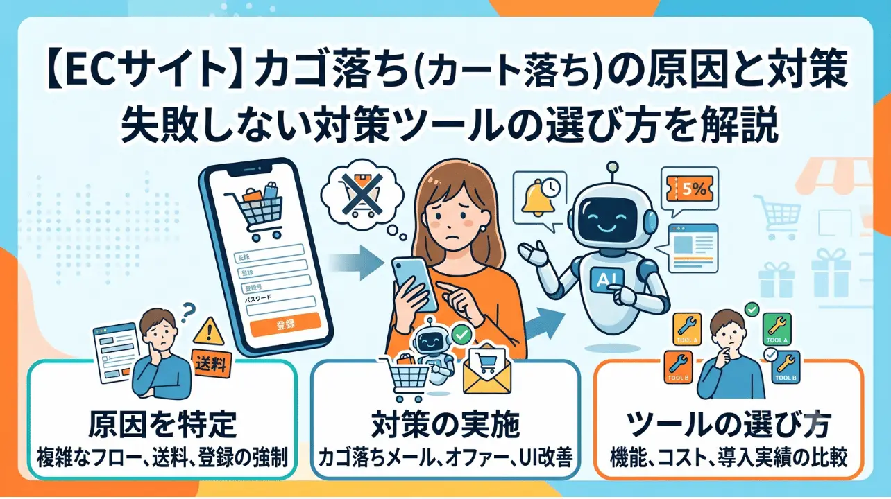 【ECサイト】カゴ落ち（カート落ち）の原因と対策・失敗しない対策ツールの選び方を解説