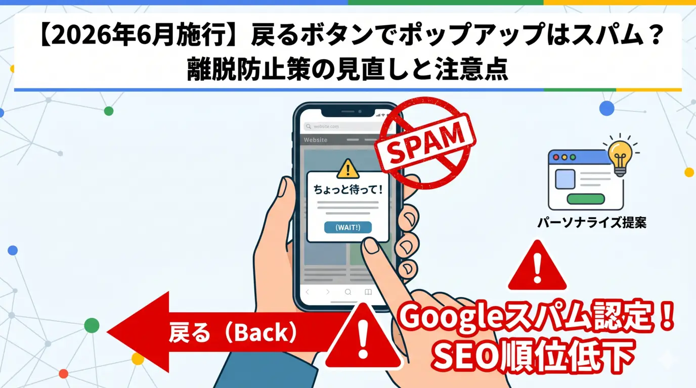 【2026年6月施行】『戻るボタンでポップアップ』がGoogleスパム認定？離脱防止策の見直しと対策